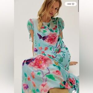 Free People NWT Light Blue Floral Butterfly Maxi Dress